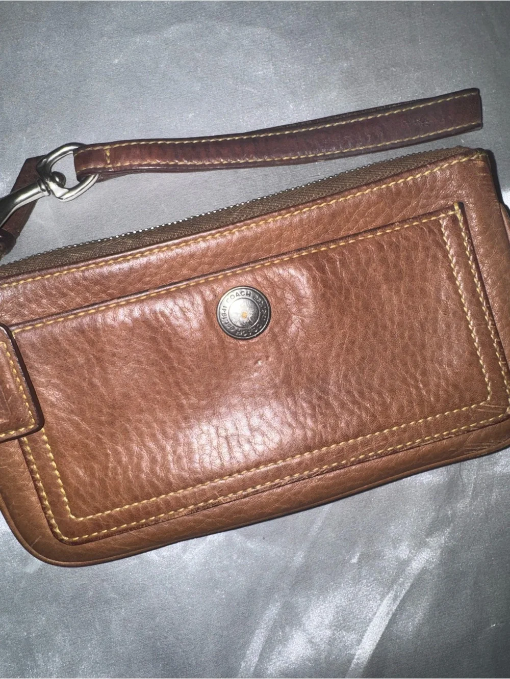 Coach Tan Brown Leather Wristlet Clutch